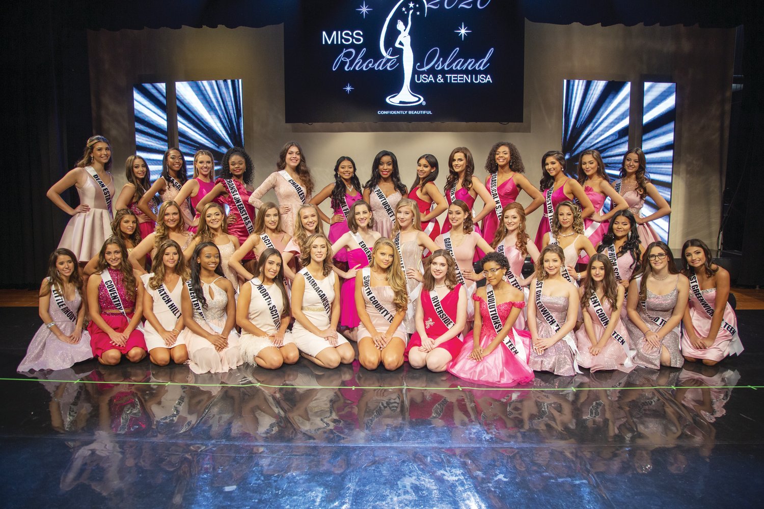 ON THE STAGE: The contestants for Miss Teen Rhode Island 2020 honors gather in this photo provided by the pageant.